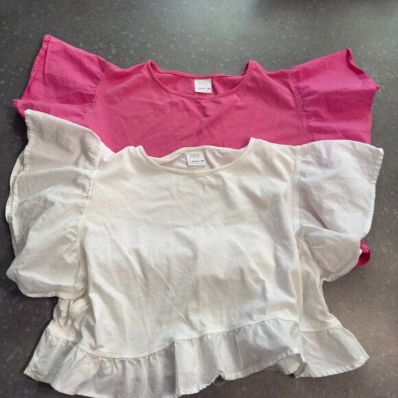 Zara Girls White & Pink Ruffle Sleeve Tops - Size 13-14 (164 cm) - Picture 2 of 8